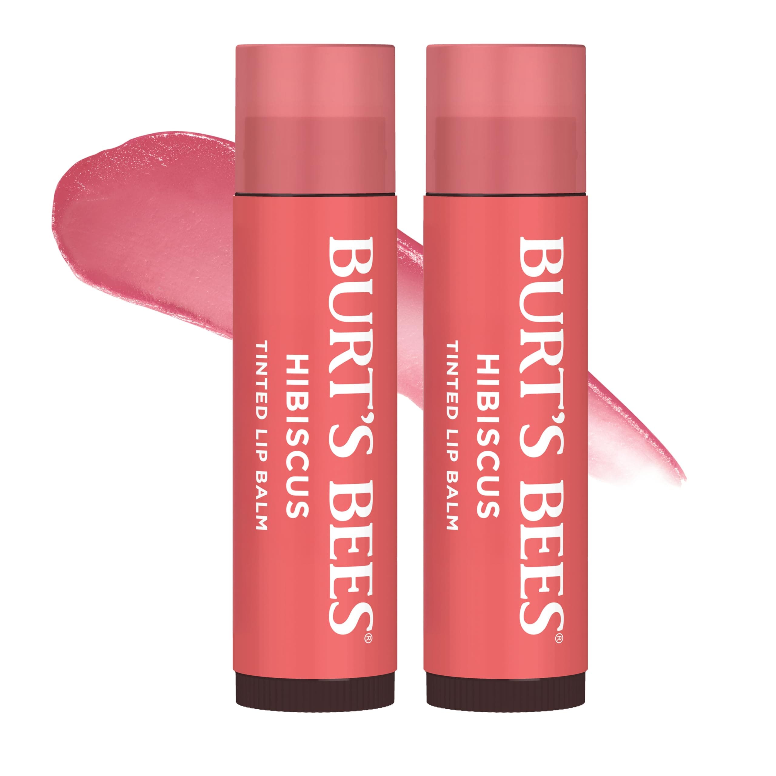 Burt's Bees Easter Basket Stuffers, Lip Tint Balm with Long Lasting 2 in 1 Duo Tinted Balm Formula, Color Infused with Hydrating Shea Butter for a Natural Looking Buildable Finish, Hibiscus (2-Pack)