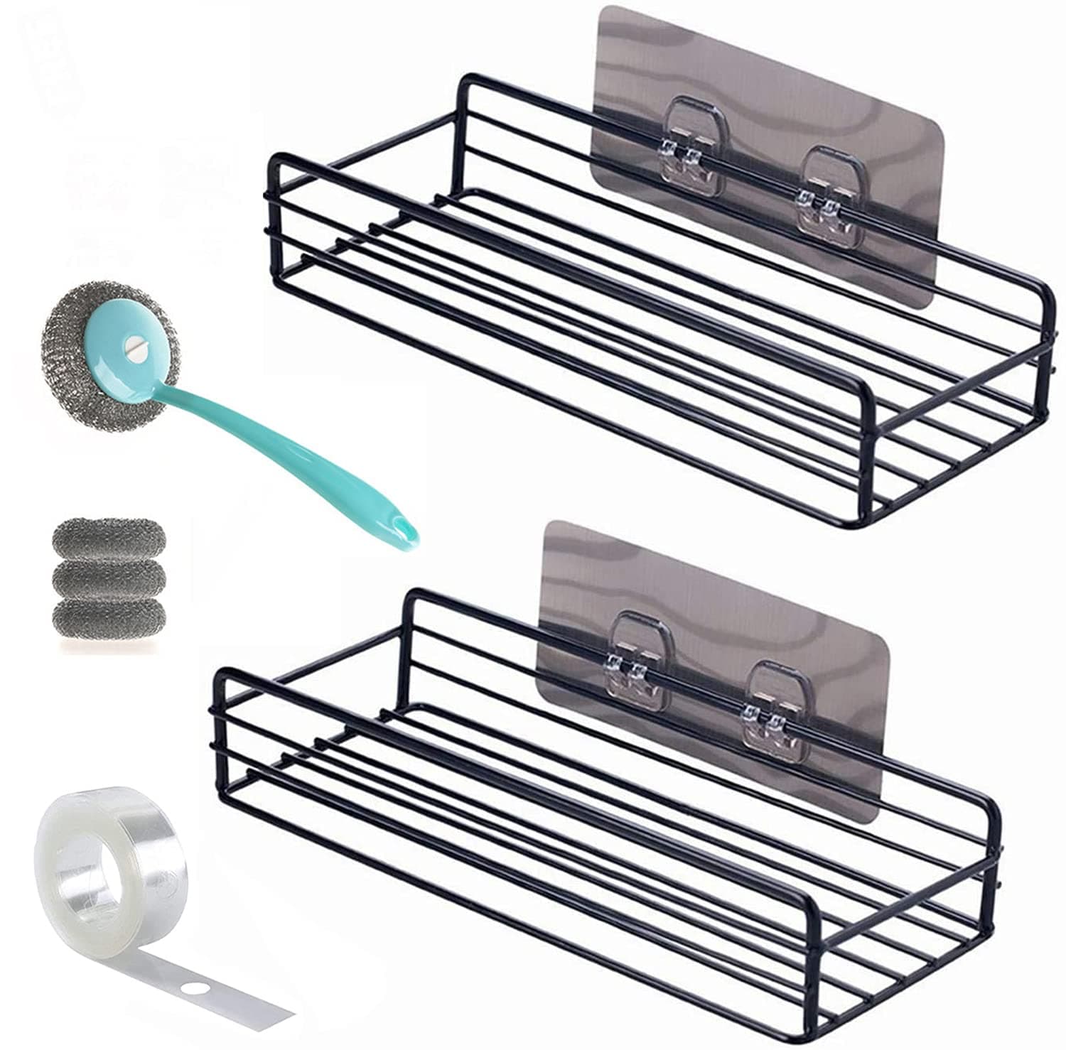 ELECTRFIRE Shower Caddy, Steel Wool Scrubber Rustproof Bathroom Shelf Organizer with Hooks for Hanging Razor Sponge Brush, SUS304 Stainless Steel Wall Rack for Dorm, Toilet, Bath and Kitchen 8-Pack