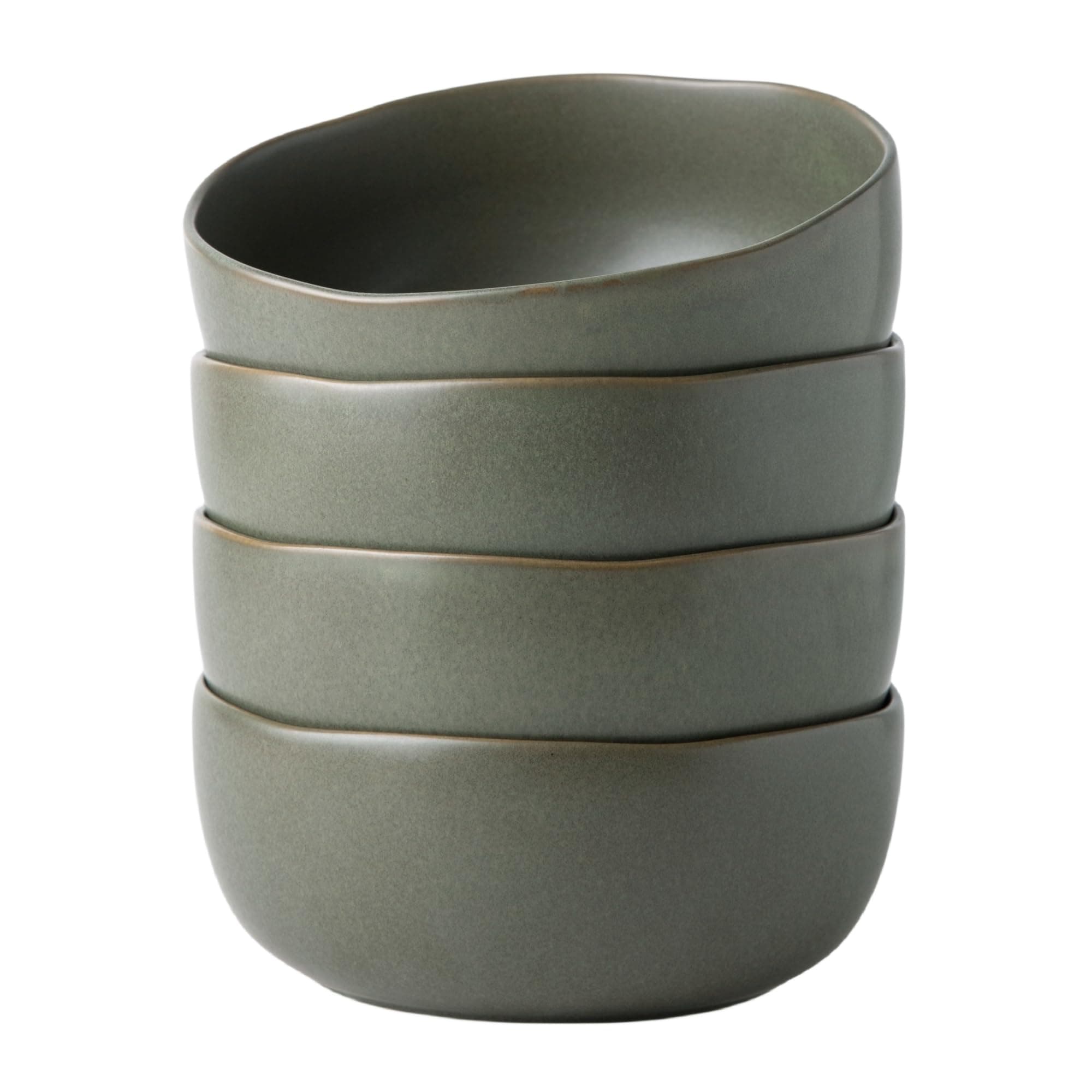 Stoneware Cereal Bowls for Kitchen, 28oz Large Ceramic Soup Bowls Set of 4 for Meal,Snacks,Soup, Oven, Microwave&Dishwasher safe Kitchen Bowls with Wavy Rim, Reactive Glaze Matte