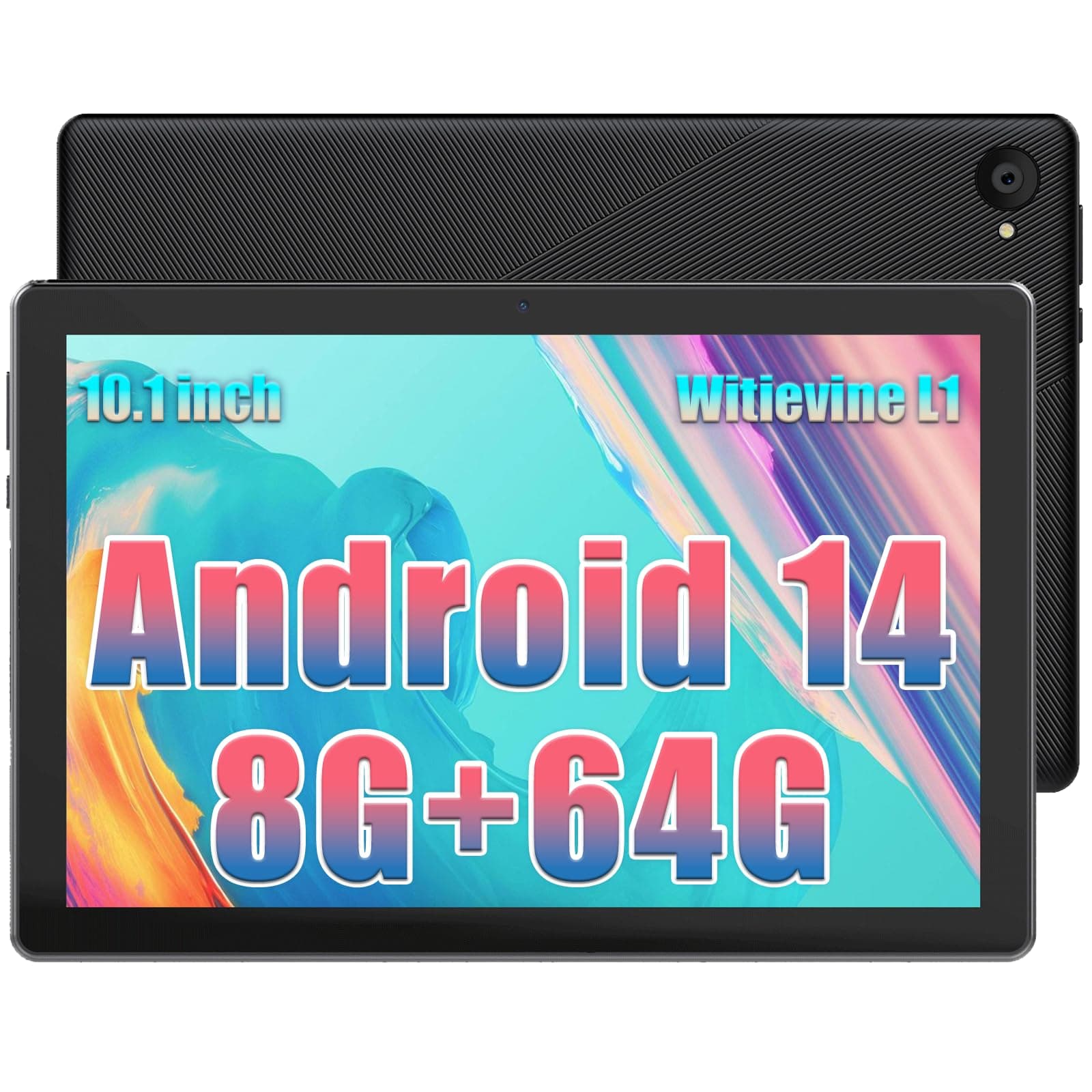 kotsren Android 14 Tablet, 10 inch Tablet, Octa Core Processors, 1280 * 800 IPS HD, Dual Cameras, 8GB RAM 64GB ROM 1TB Expand, Android 14, 2.4G+5G WiFi, Face ID, 5000mAh Battery, Fast Charging - Black