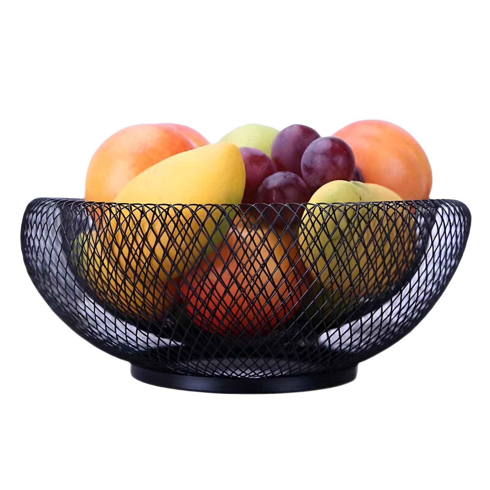 Mesh Fruit Bowl Metal Wire Fruit Vegetables Basket Holder for Counters Black Home Kitchen Stand Decorative Centerpiece (10")