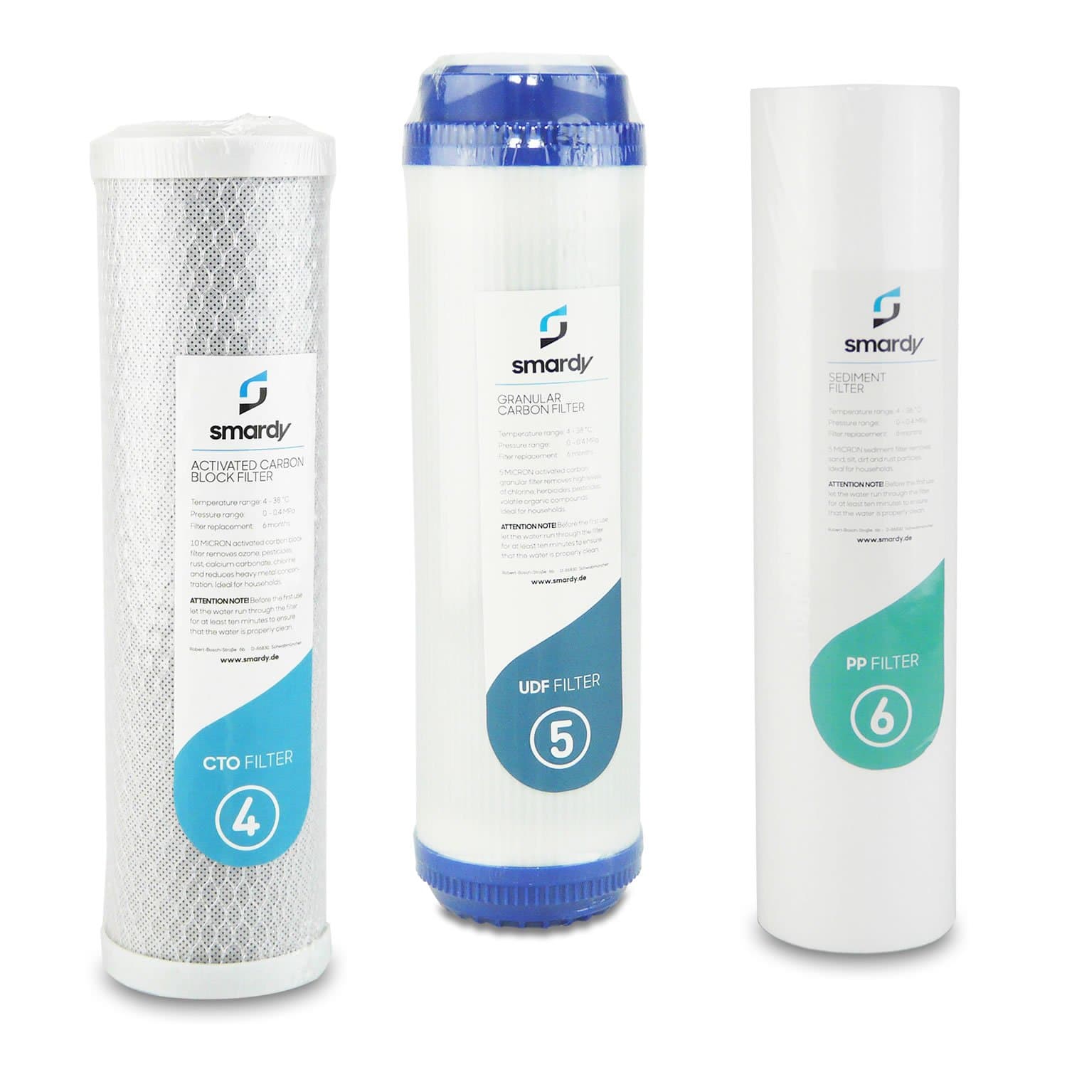 smardy 3X Water Filter Replacement Filters kit Nr. 4 | 5 | 6 for Water Filter Systems smardy UF 2000
