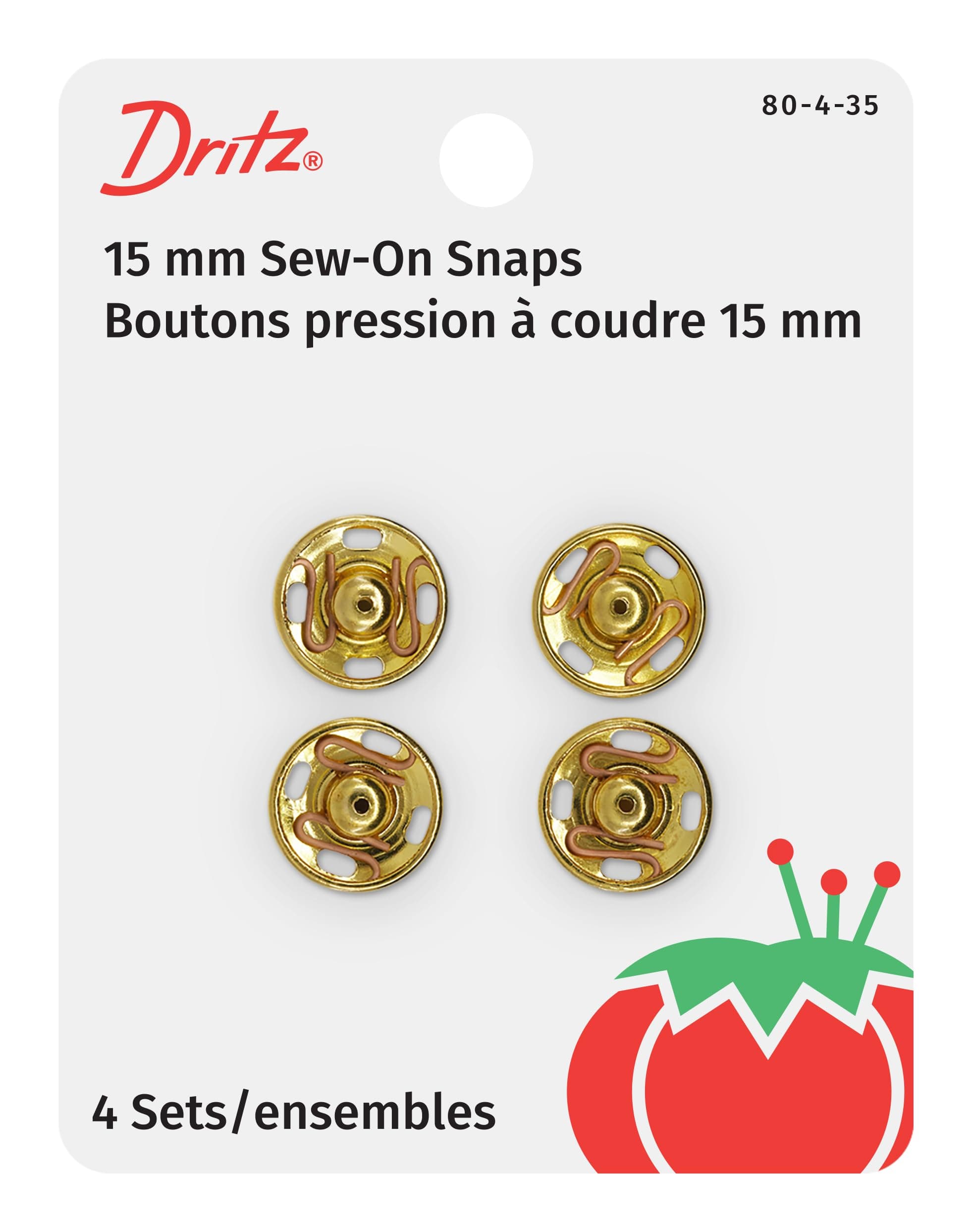 Dritz 80-4-35 Sew-On Snaps, Brass, Size 4 4-Count