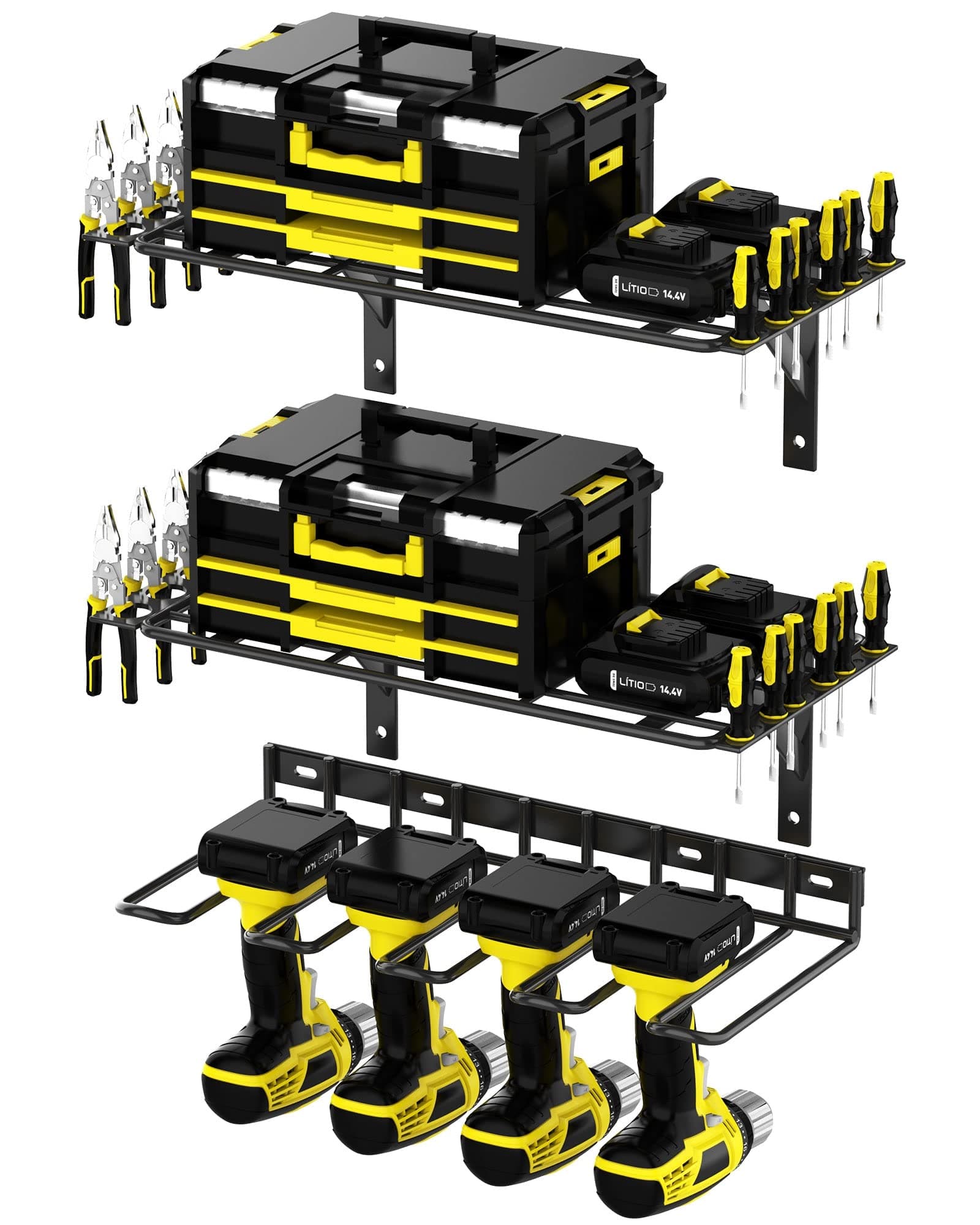 ENONCI Power Tool Organizer Wall Mount, Adjustable Design Garage Organization, Garage Storage Drill Holder Wall Mount, Shelving Tool Organizer for Workshop, Black
