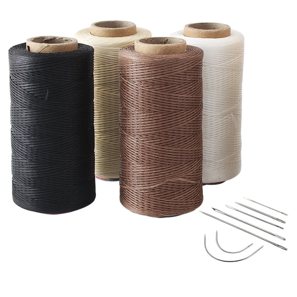 Wareway 4pcs 150D 0.8mm Leather Sewing Hand Stitching Craft Waxed Thread String Cord with 7 Needles Tools Set(Beige+Black+Dark Brown+White)