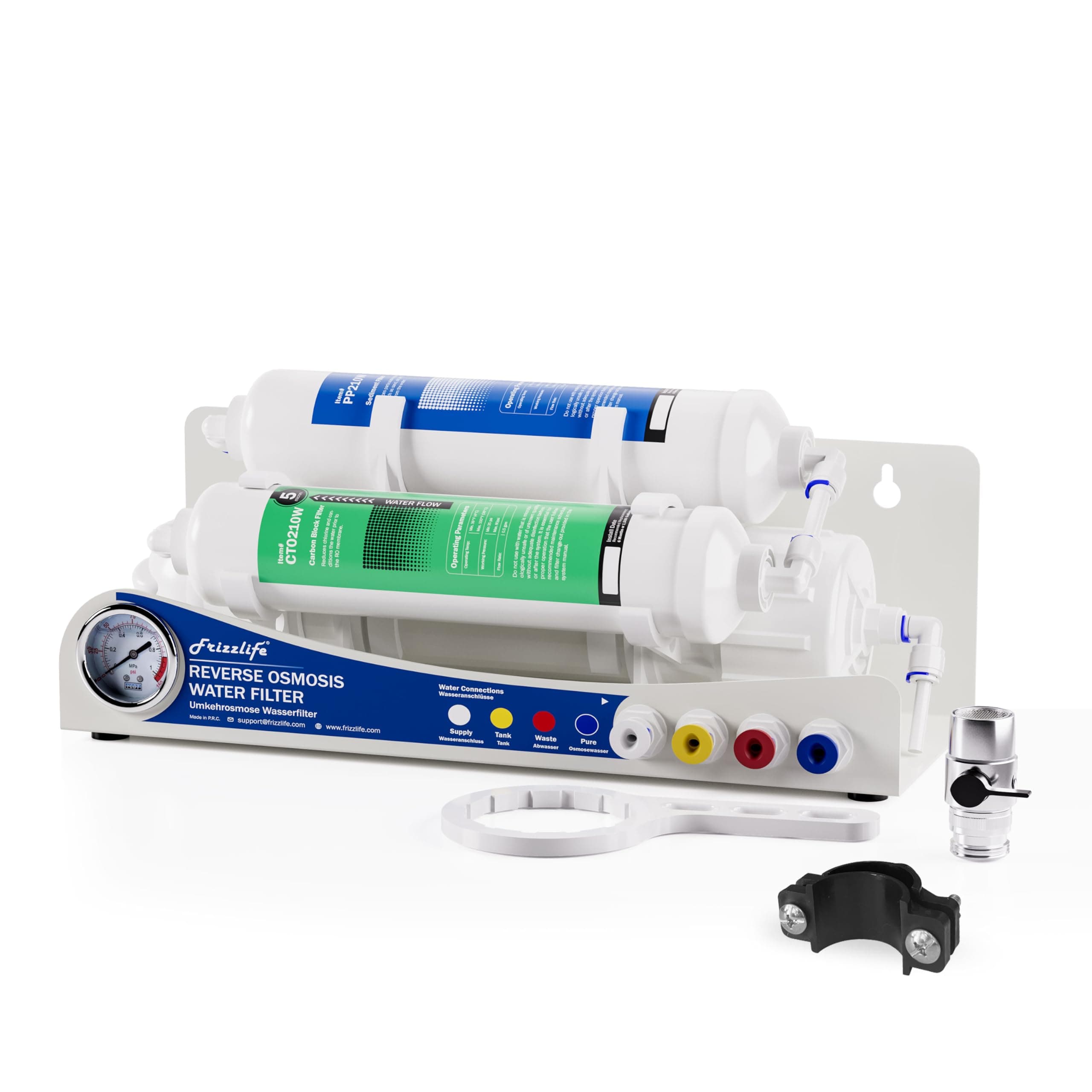 BFRO100 Aquarium Reverse Osmosis System, 3-stage Countertop RO Drinking Water Filter System with Pressure Gauge, Compact, 100 GPD