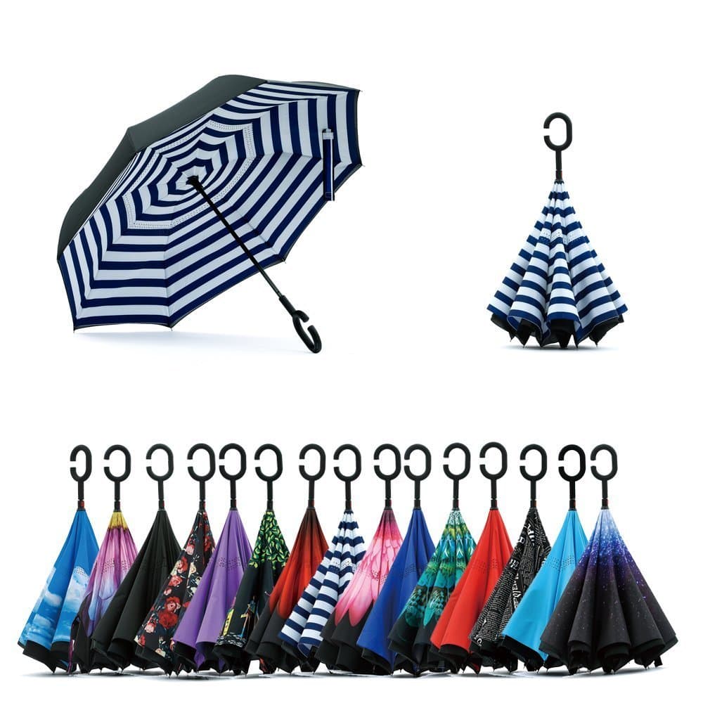 JooayouDouble Layer Inverted Umbrella, C-Shaped Handle Reverse Folding Umbrella, Anti UV Windproof Travel Umbrella