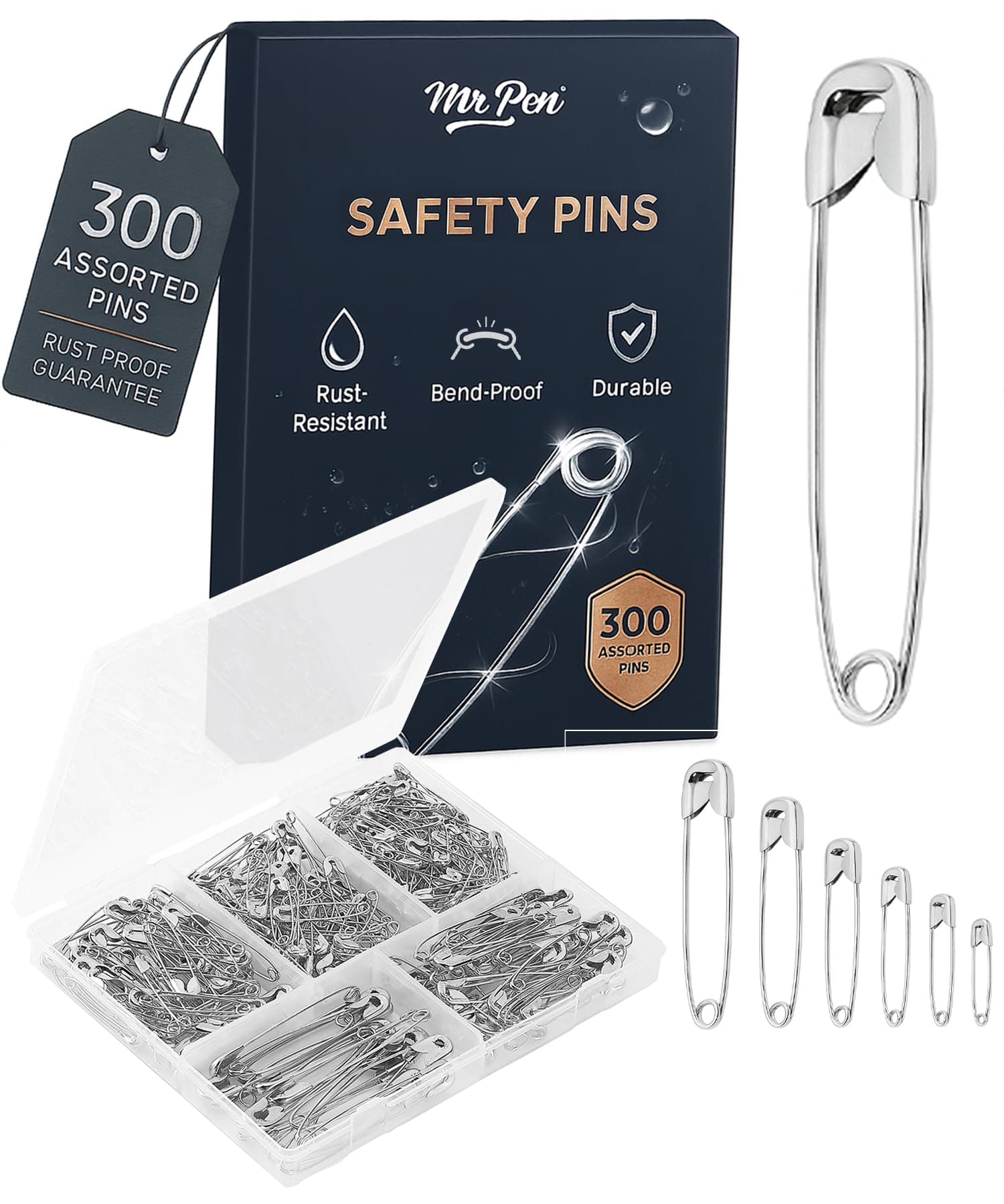 - Mr. Pen Assorted Safety Pins - 300 Pack, Silver, Small & Large Sizes, Bulk Safety Pins for Clothes, Saree, Women Pin