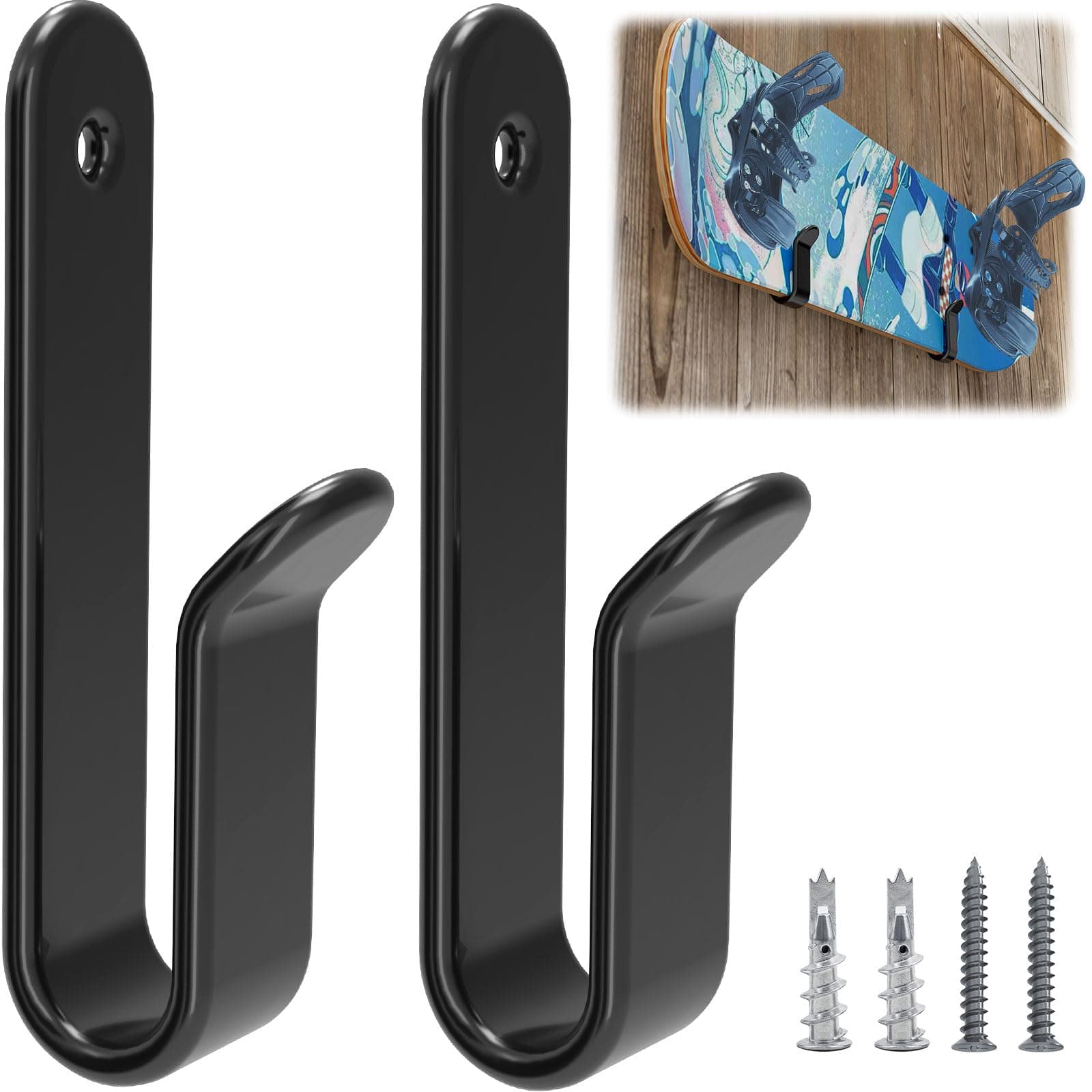 Horizontal Snowboard Wall Mount Clips - Snowboard Wall Rack Storage & Display for Room, Garage (2 PCS)