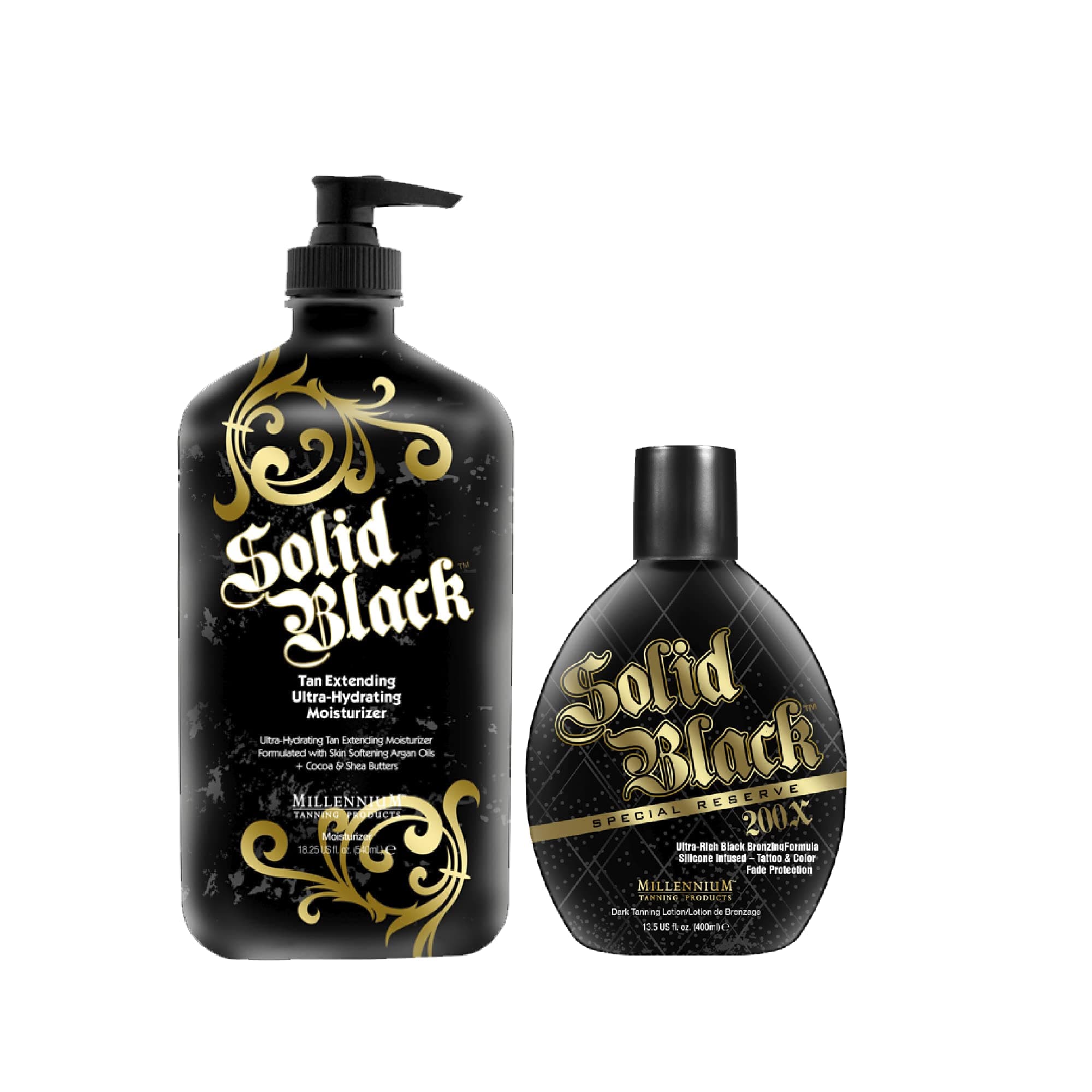 Solid Black 200X Tanning Lotion & Tan Extender Lotion, 13.50 & 18.25 Fluid Ounces