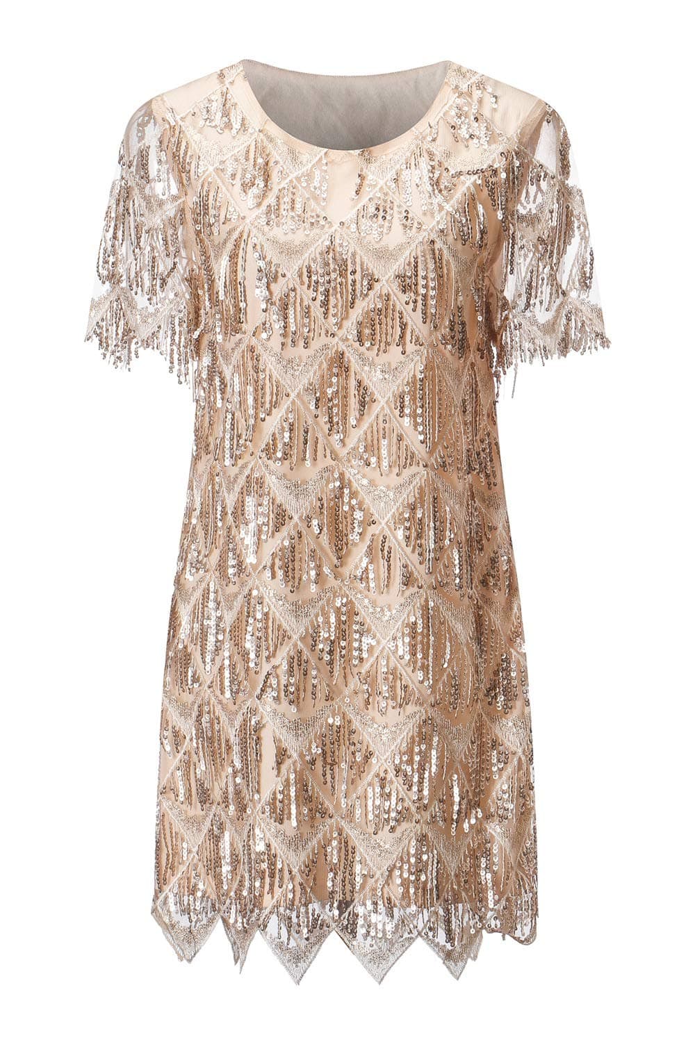 Women's Sequin Fringe 1920 Short Prom Dress Sequins Art Deco Cocktail Gatsby Party Dress with Short Sleeve