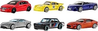 European Car Culture Multipacks of 6 Toy Cars, 1:64 Scale, Authentic Decos, Popular Castings, Rolling Wheels, Gift for Kids 3 Years Old & Up & Collectors, HLK51