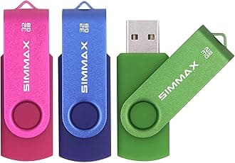 3 Pack 32GB Memory Stick USB 2.0 Flash Drives Swivel Thumb Drive Pen Drive (32GB Pink Blue Green)