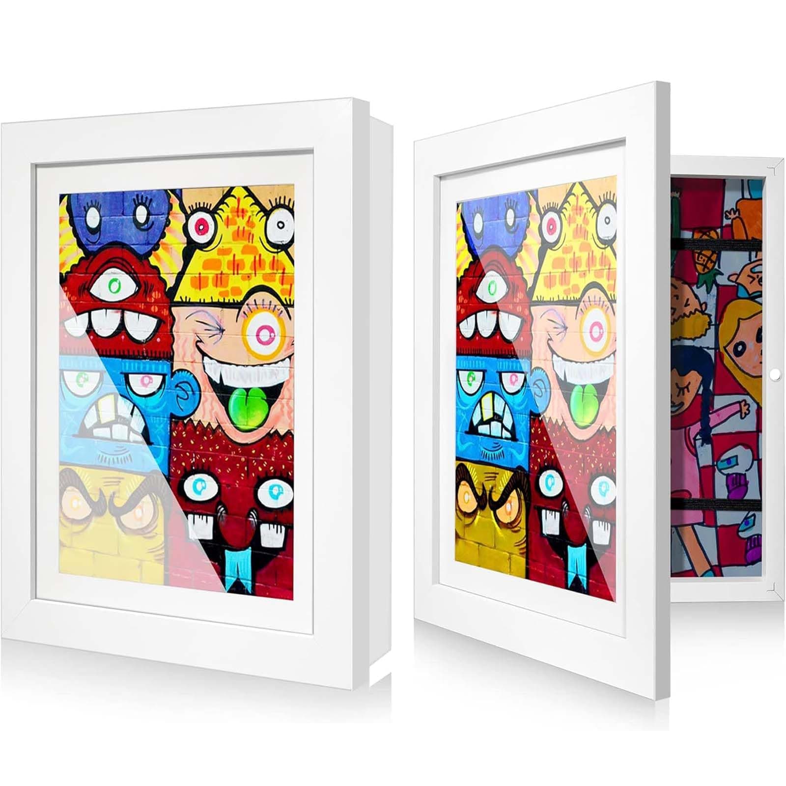 2 Pcs Kid Art Photo Frame, Front Opening Changeable kid Artwork Frames,Kids Artwork Display Storage Frames, Kids Drawing, Art Organizer, Crafts, 11.7×8.3 Inch, White