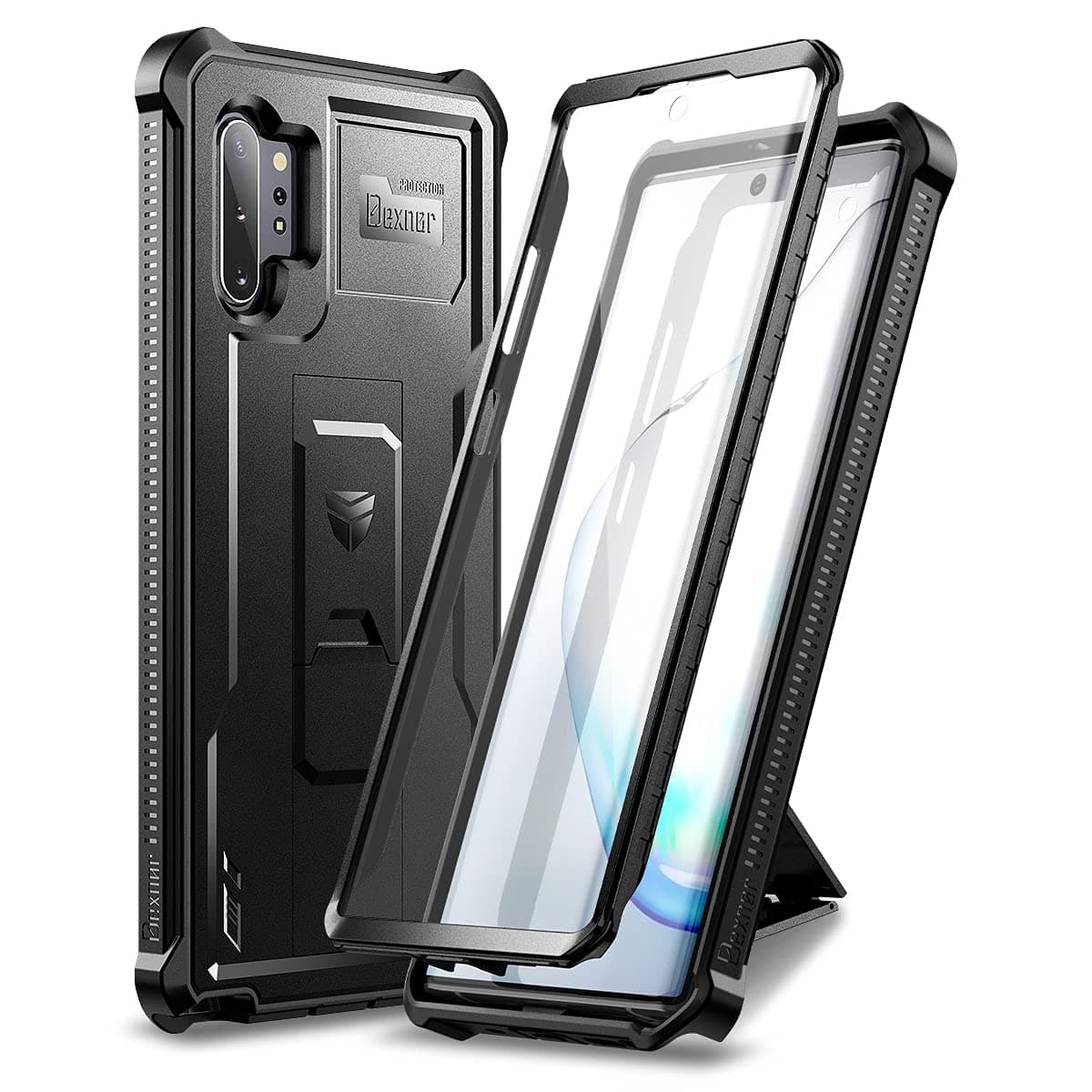 Polycarbonate For Samsung Galaxy Note 10+Plus Case[Built In Screen Protector&Kickstand] Heavy Duty Military Grade Protection Shockproof Protective Cover For Samsung Galaxy Note 10 Plus Black