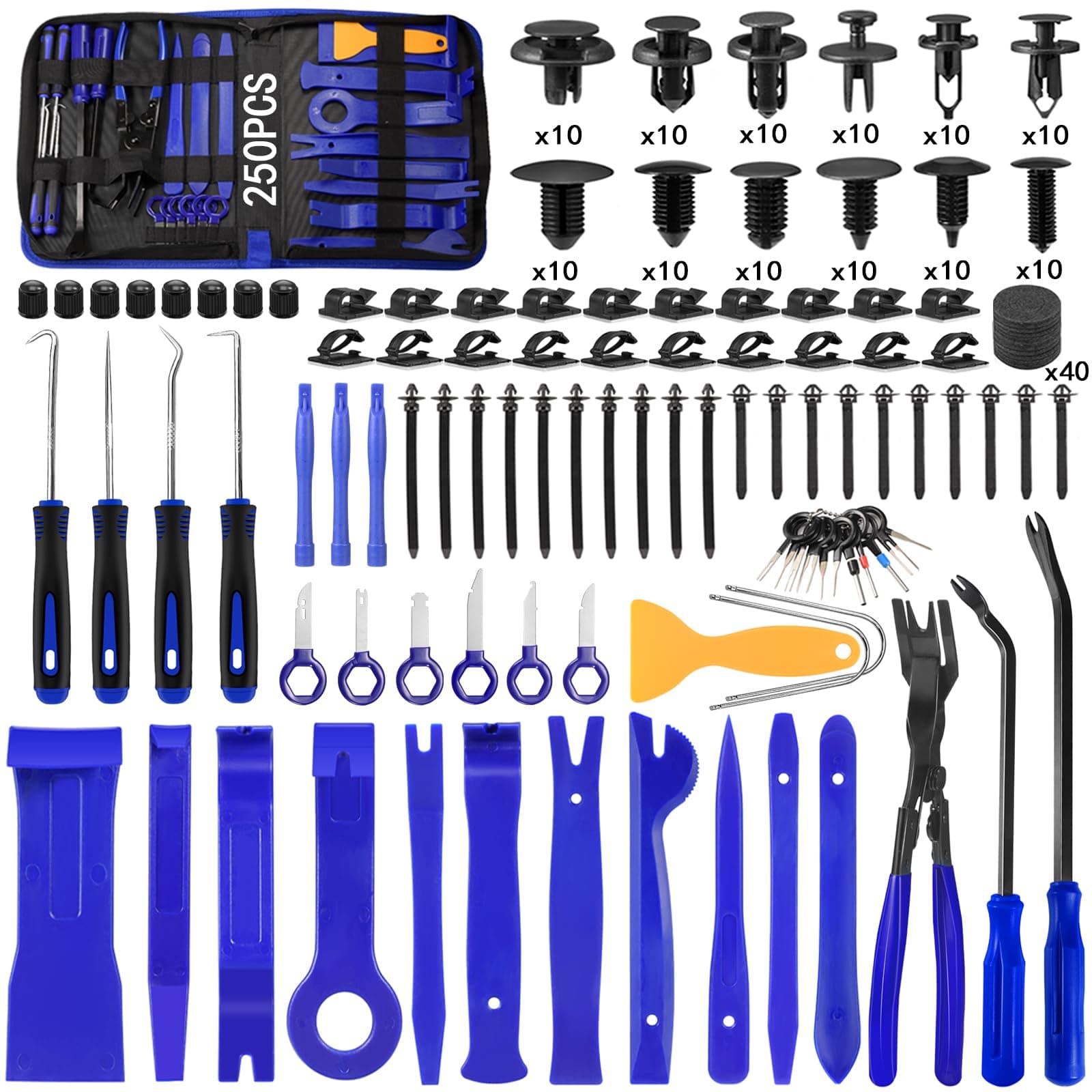 Trim Removal Tool Kit 250Pcs Car Removal Tool Kit Pry Tool Set Auto Clip Pliers Panel Door Radio Dash Window Bumper Adhesive Cable Clips Retainer Clip Set Terminal Removal Tool Set Fastener Remover
