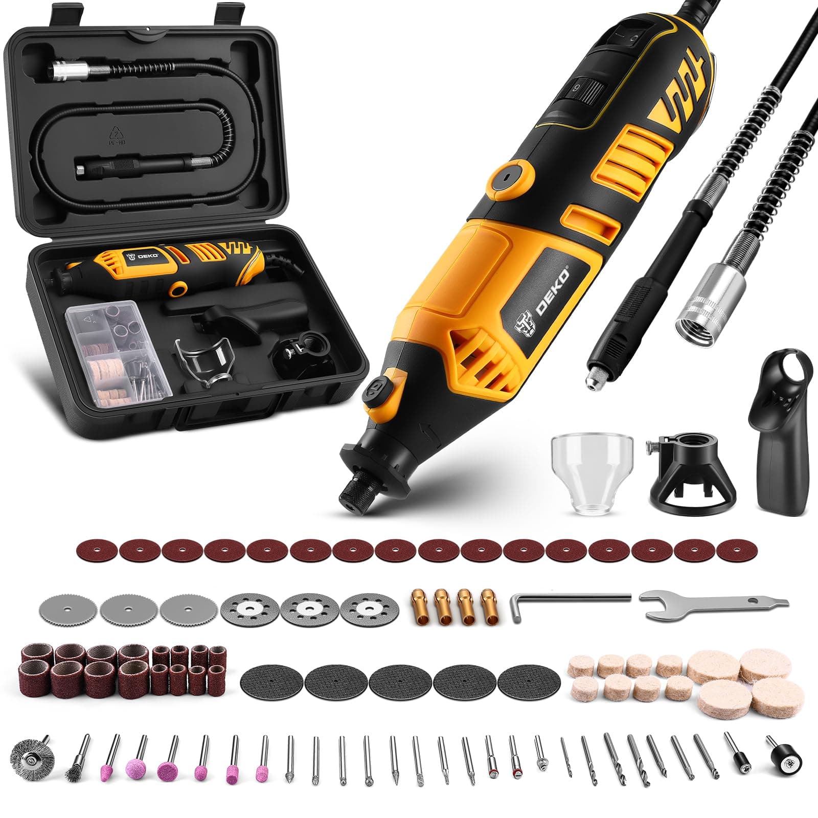 Power Rotary Tool Kit 170W: DEKOPRO 126pc Multi DIY Tool Kit for Wood/Metal - Mini Electric Sander/Drill Set with Flex Shaft for Carving,Cutting,Sanding,Grinding,Engraving,Polishing for 3D Printing