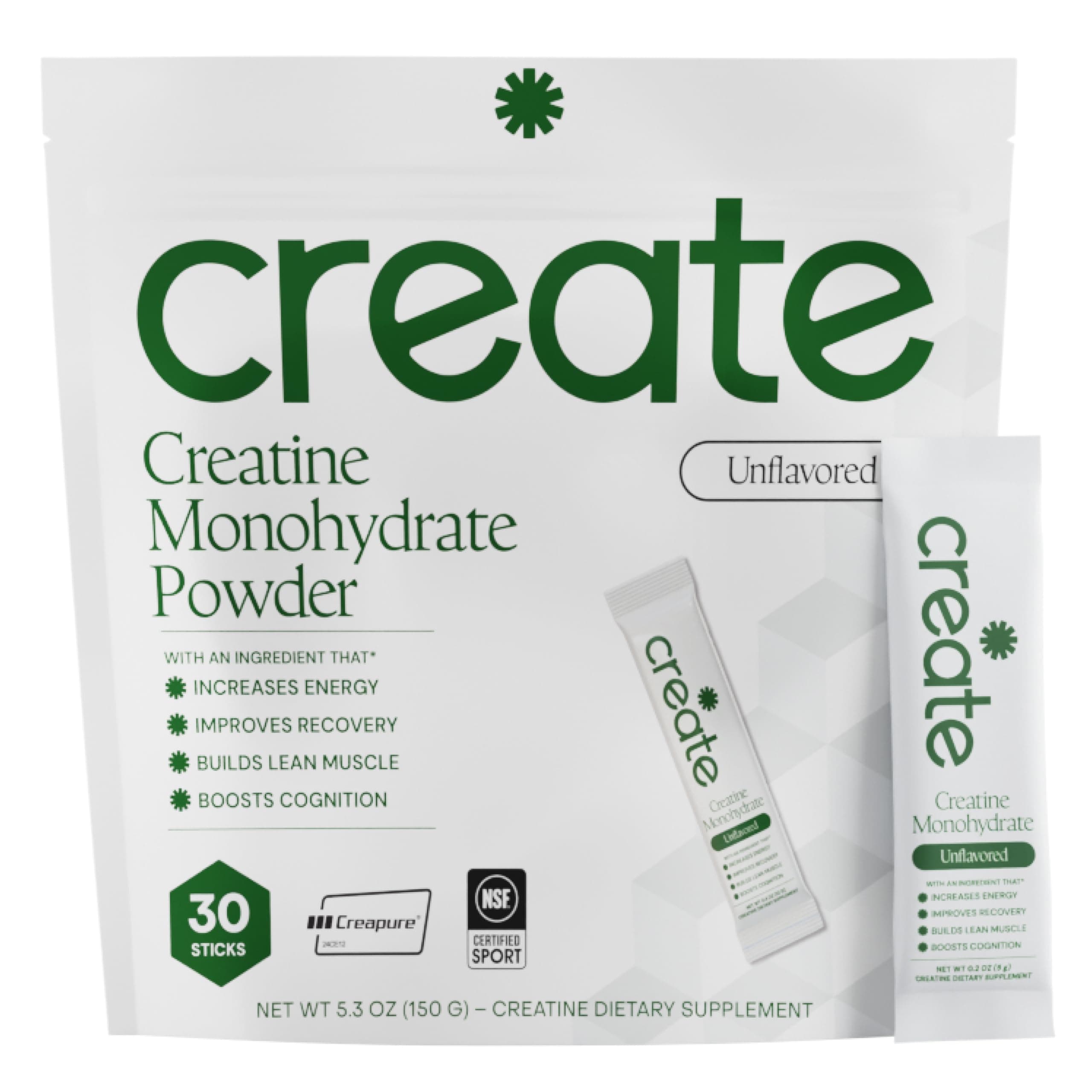 Creatine Monohydrate Powder - Creatine Travel Packets, Made with Creapure, 3rd Party Tested & NSF Certified for Sport, 30 Stick Packs, Unflavored