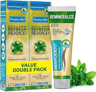 - Bentodent Natural Toothpaste for Entire Family Incl Kids| SLS & Fluoride-Free Toothpaste, | Herbal Whitening & Daily Oral Detox | Mint Freshness,Cleanse, Remineralize (Mint Pack of 2, Qty 200g)