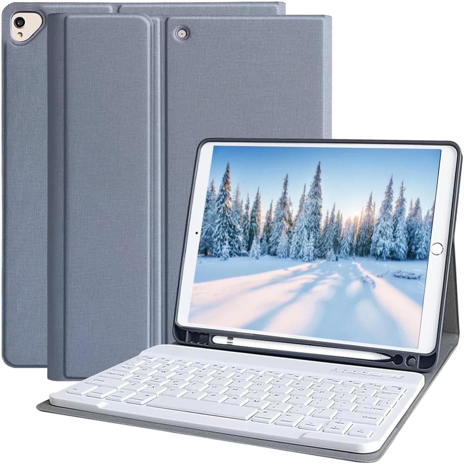 KBCASE Keyboard Case for iPad 9th/8th/7th Generation 2021/2020/2019, Compatible with iPad Air 3/Pro 10.5, Detachable Bluetooth Keyboard Case with Pencil Holder (Gray)