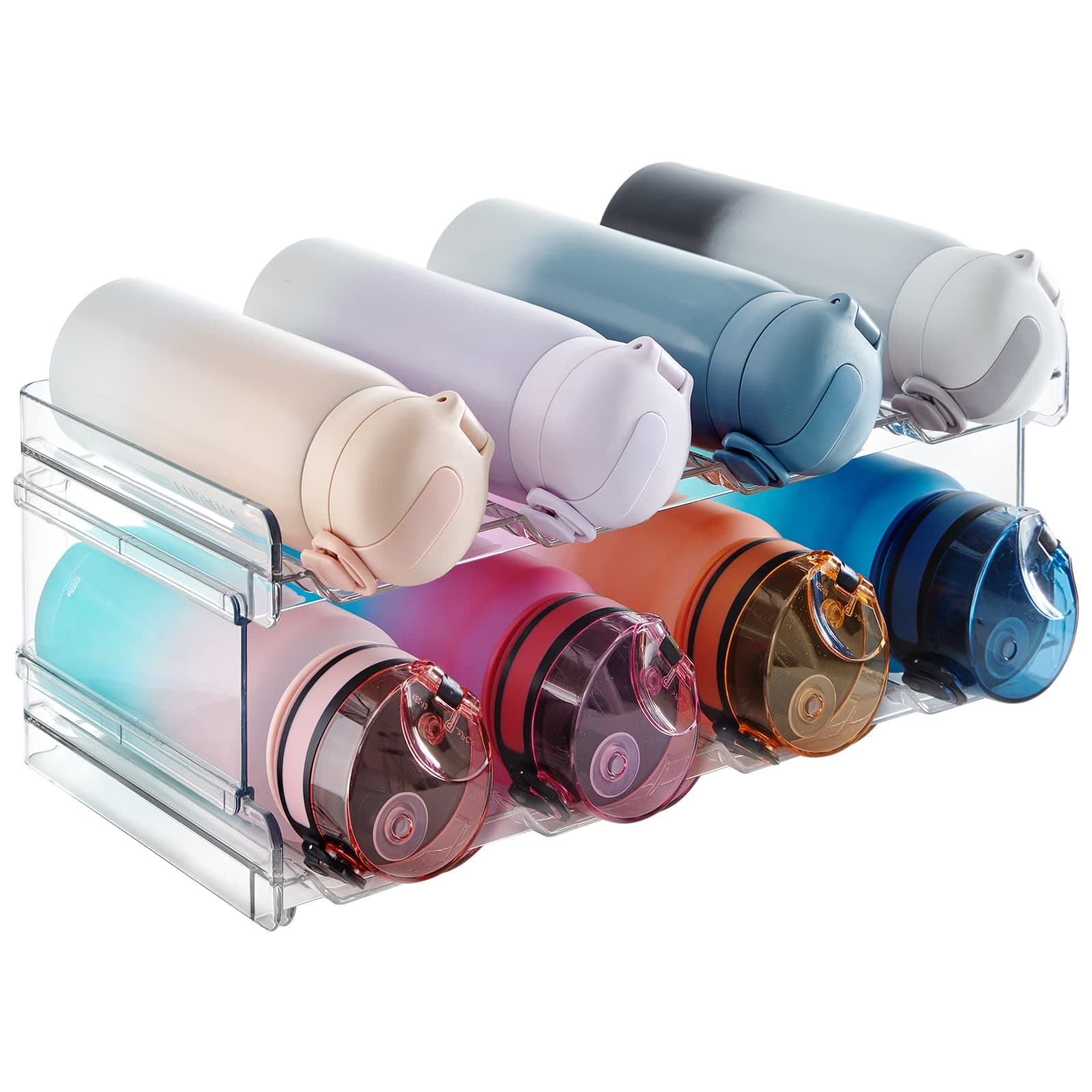 Lifewit 2 Tier Stackable Water Bottle Storage Organiser for Cupboard, Plastic Wine Racks Holds 8 Drinks Bottle up to 3.8" Diameter for Kitchen/Fridge/Cabinet, 41 x 20 x 15 cm/16 x 8 x 5.7 inches