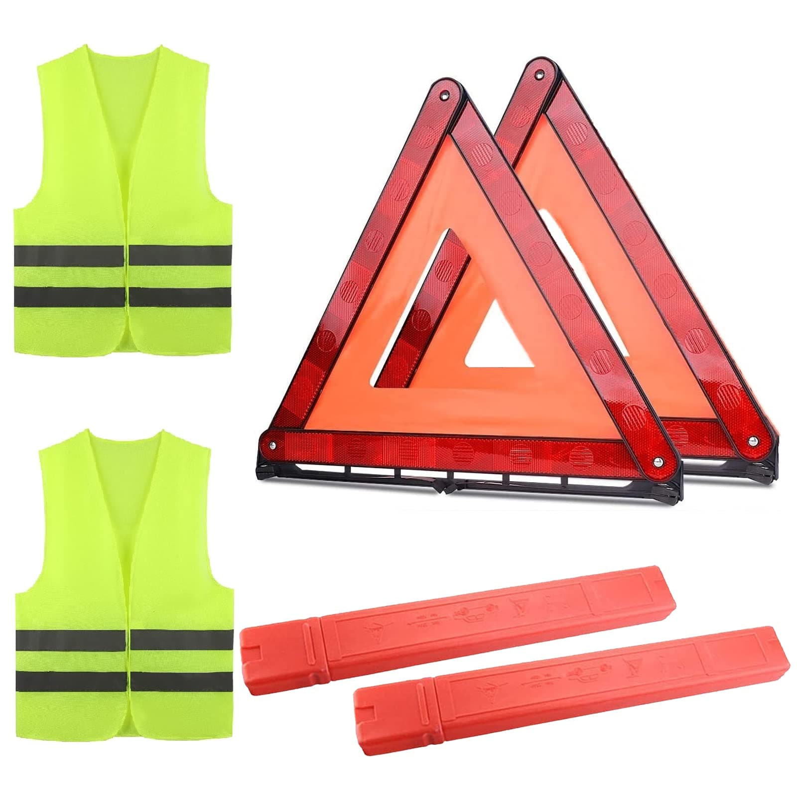 Safety Warning Triangles Kit, 4 In 1 Emergency Warning Car Breakdown Triangle & High Reflective Safety Vest Kit, 4 Pack Foldable Car Road Safety Warning Triangles for Cars for Roadside Breakdown