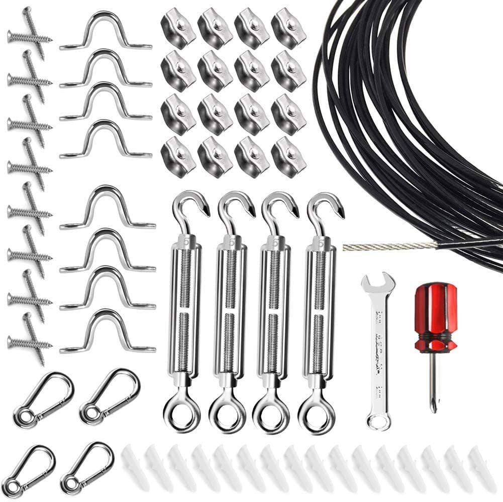 String Light Hanging Kit with 150 FT Coated Stainless Steel Cable | Heavy-Duty & Easy to Install Guide Wire Globe String Light Suspension Kit (Black-1) (Black-1)