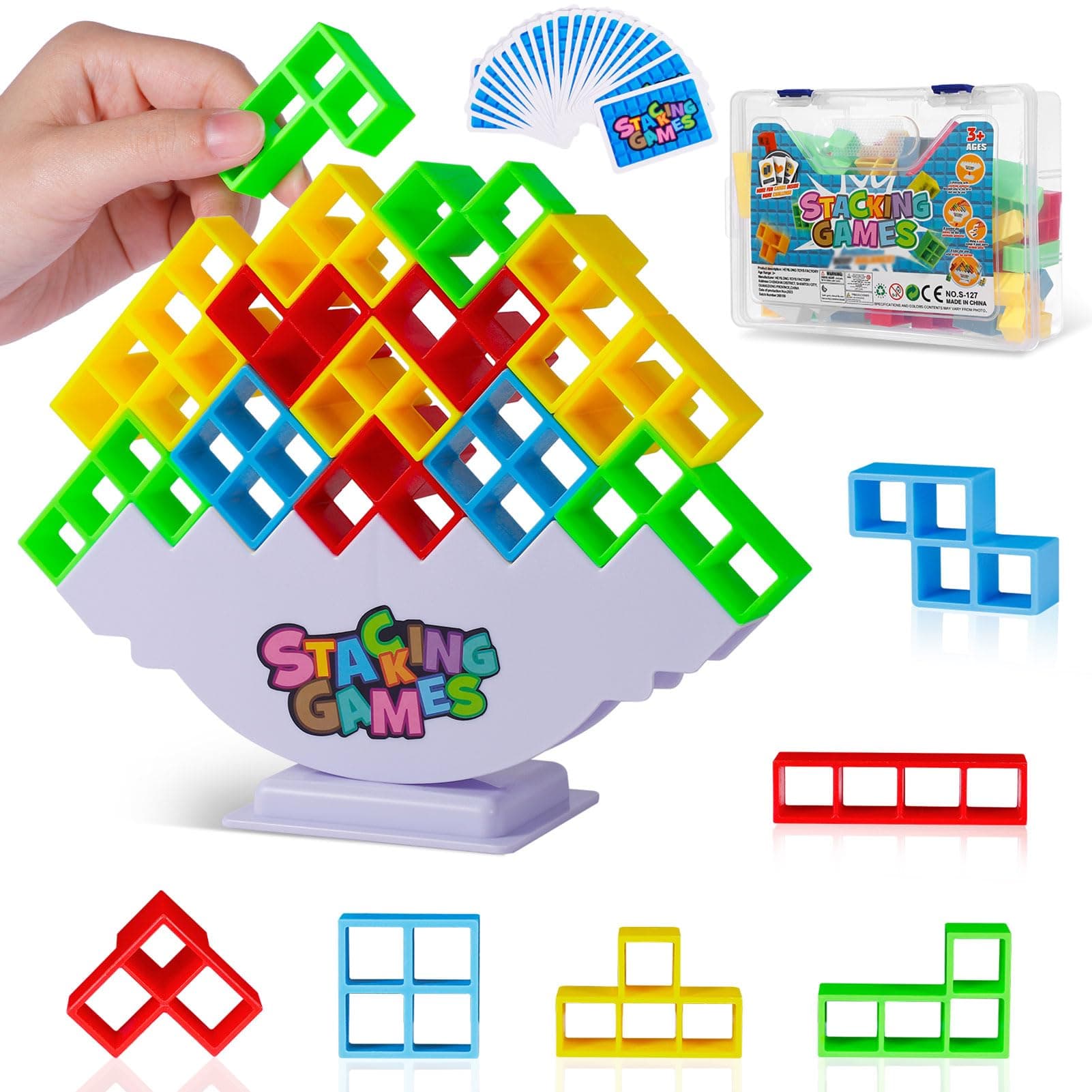 Balance and Play - Tetra Tower Stacking Blocks Game, Fun and Educational Entertainment for Kids, Board Games for Family, Parties, Travel Building Blocks (48 PCS)