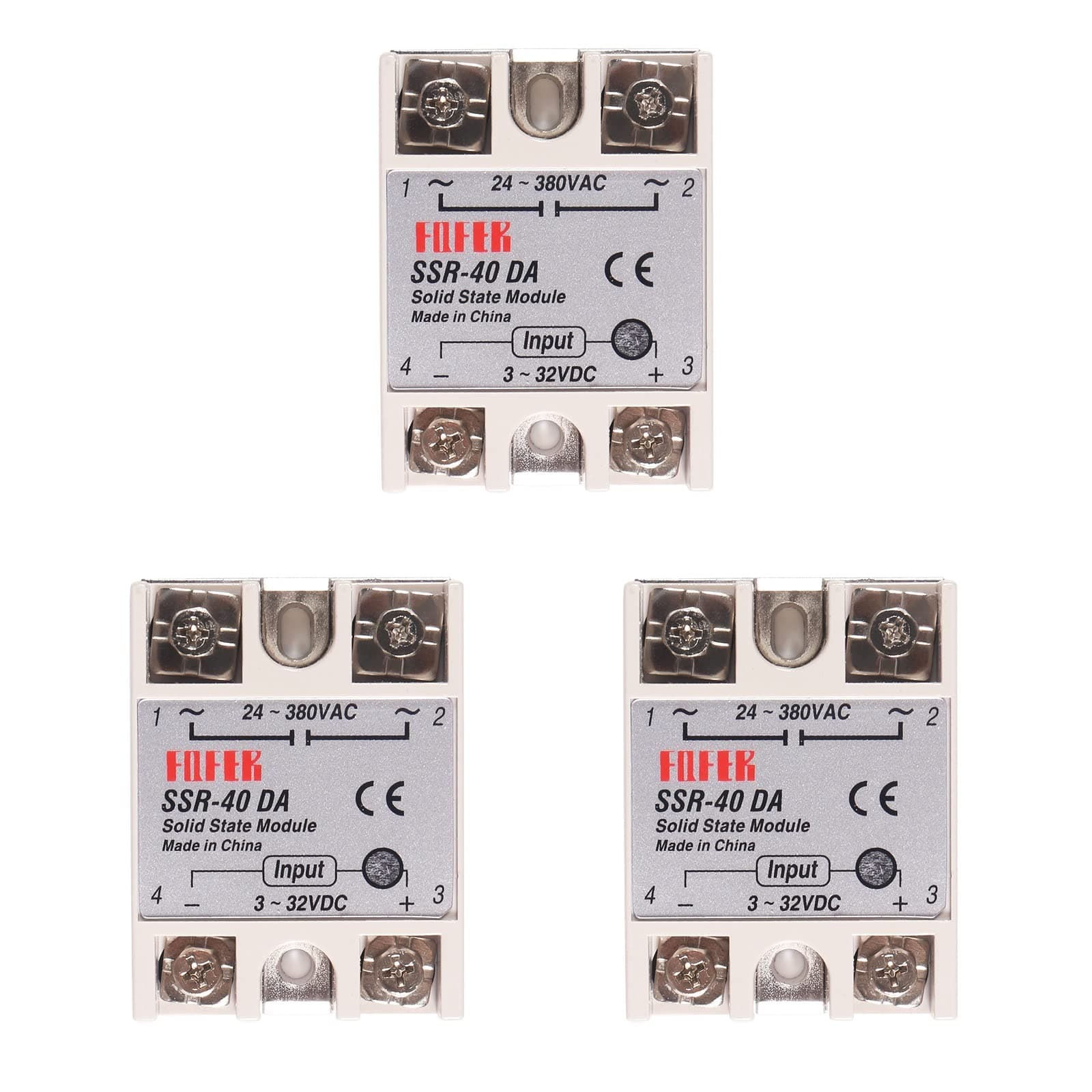 3pcs Solid State Relay SSR-40DA Single Phase Solid State Relay Module Input 3-32V DC Output 24-380V AC for Temperature Controller