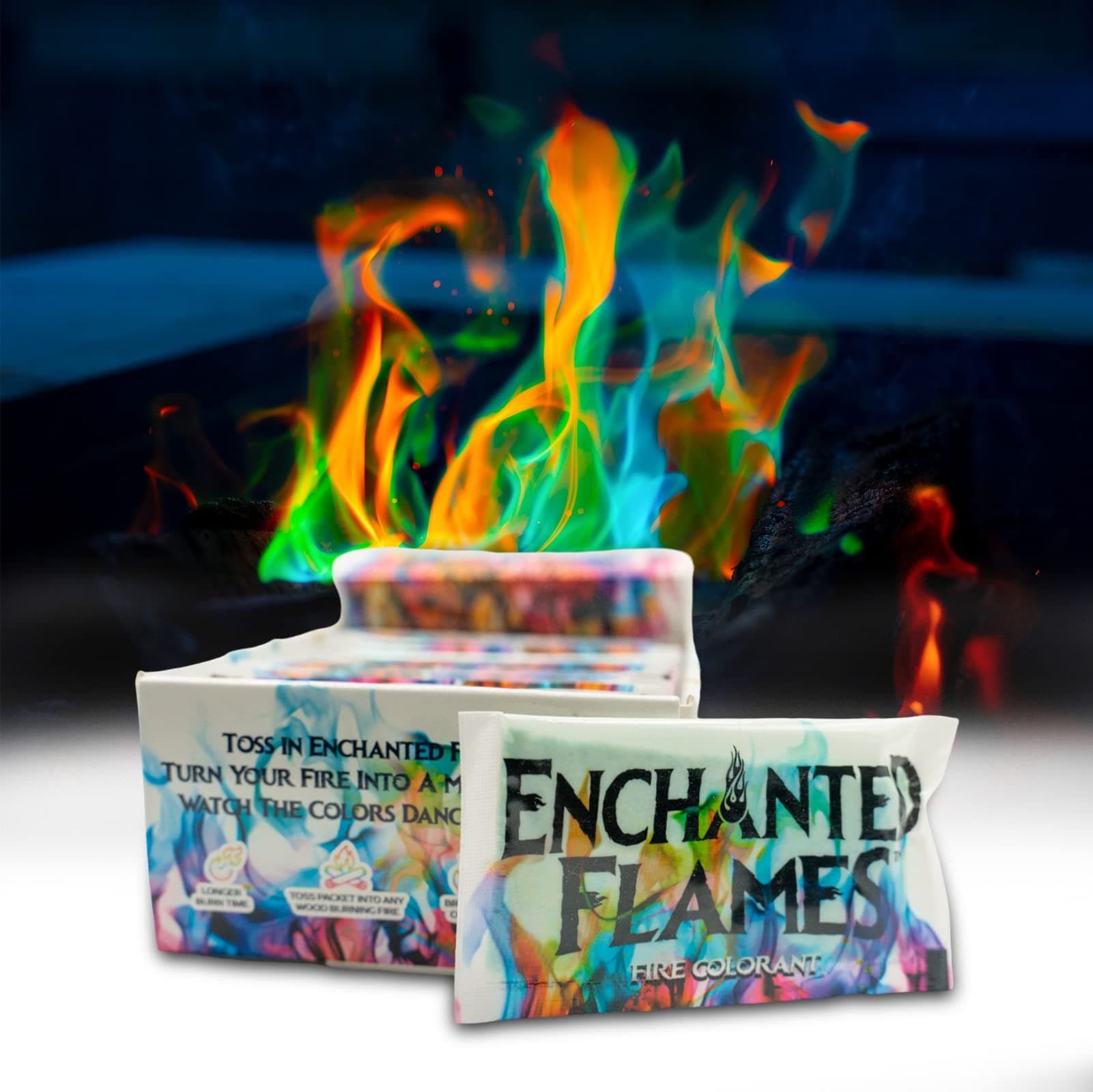 Pack of 25 Fire Changing Color Packets for Campfires, Fire Pits, and Outdoor Wood Fireplaces, Longer Lasting Burn Time, Safe and Non-Toxic