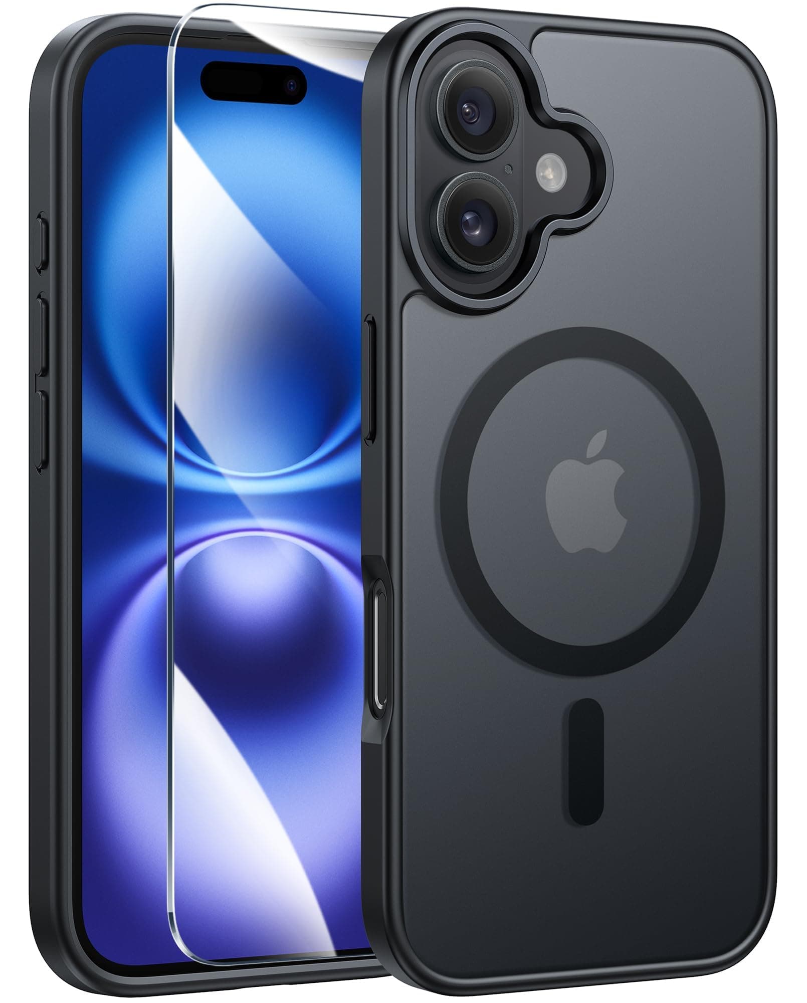 FNTCASE for iPhone 16 Phone Case: Magnetic Translucent Matte Shockproof Slim Cell Phone Cover - Military Grade Drop Proof Hard Back Anti-Fingerprint Protective Case