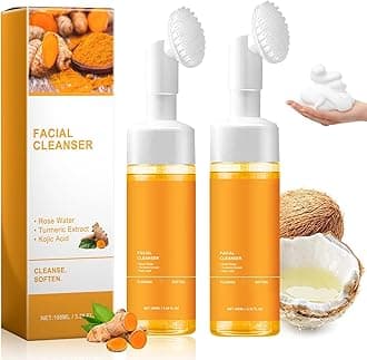 2 Pcs Turmeric Facial Cleanser, Glow Wash Turmeric Face Wash With Brush, Deep Cleansing Exfoliating for Women All Skin.