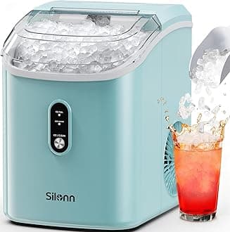 Nugget Ice Maker Countertop, Silonn Chewable Pellet Ice Machine with Self Cleaning Function, Pebble Portable Ice Maker with Ice Scoop for Home Kitchen Office, Green