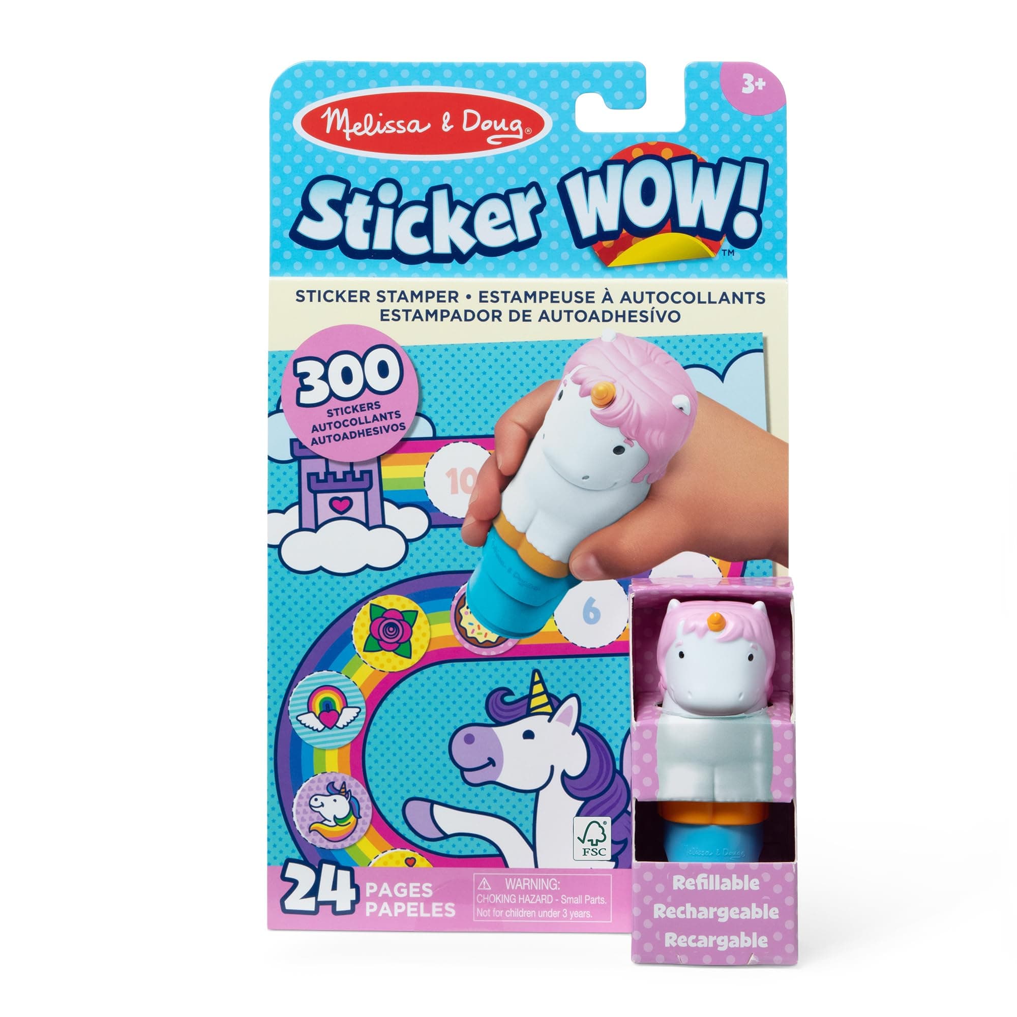 Sticker WOW!™ 24-Page Activity Pad and Sticker Stamper, 300 Stickers, Arts and Crafts Fidget Toy Collectible Character – Unicorn - FSC Certified