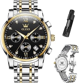 OLEVS Mens Watches Luxury Waterproof Luminous Easy Read Chronograph Watches Full Gold/White Dail/Black Face with Calendar Wrist Watches