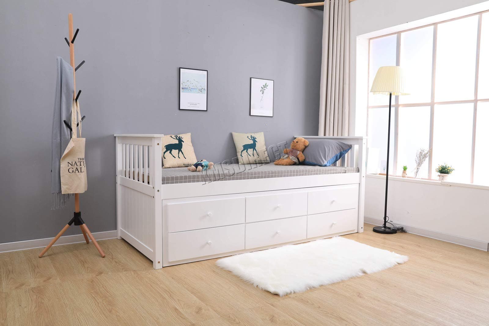 WestWood 3ft Single Daybed Solid Wood Frame No Mattress With 3 Storage Drawers Trundle Guest Bed Furniture DSW04 White