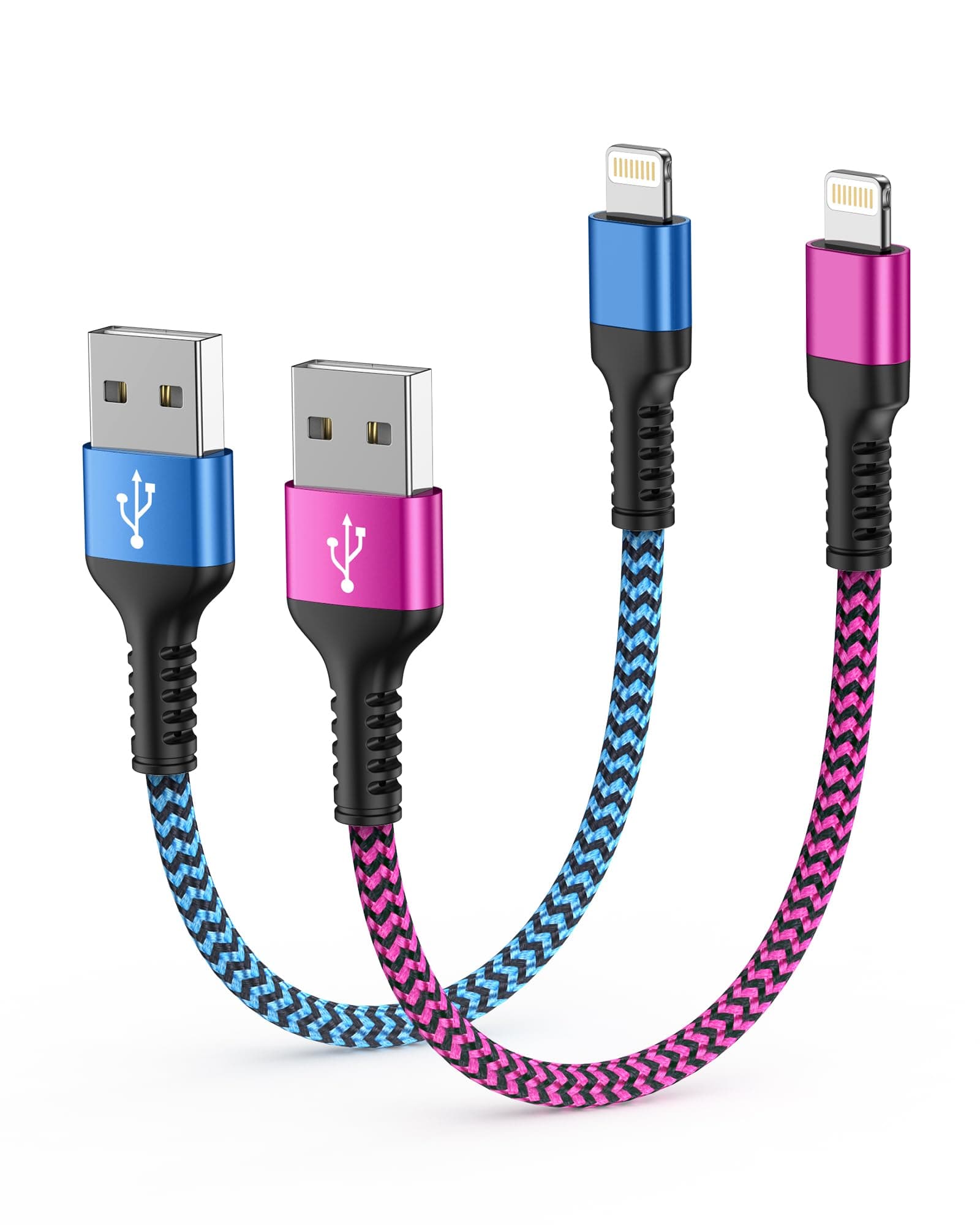 Short iPhone Charger Cord, USB A to Lightning Cable 1FT/2Pcs [Apple MFI Certified] Braided Fast Charging Wire Data Line for iPhone 14 Pro Max 13 12 Pro/11/XS/XR/X/SE/8 Plus/7/6s, iPad Mini/Air for Car