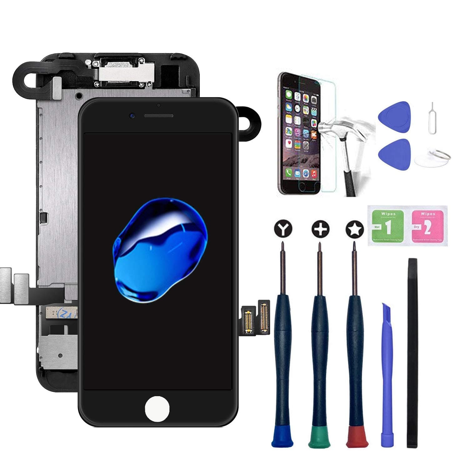 Xlhama Full Screen for iPhone 6S Plus 5.5-Inch Black with Tools Front Camera Proximity Sensor Speaker Tempered Glass Sheet Fully Assembled