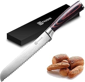 PAUDIN 8 Inch Serrated Bread Knife Cake Slicer Knife, German High Carbon Stainless Steel Knife Kitchen Knife for Cutting Crusty Breads, Cake