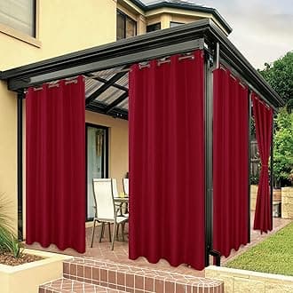 BONZER Waterproof Indoor/Outdoor Curtains for Patio Thick Privacy Grommet Curtains for Bedroom, Living Room, Porch, Pergola, Cabana, 1 Panel, 54W x 84L inch, Red