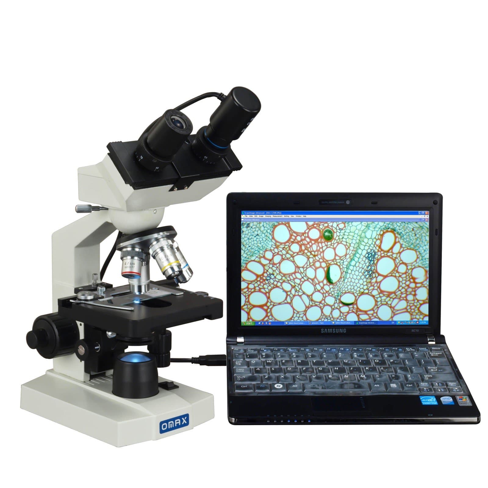AmScope XM82ESC02 OMAX Lab Binocular Composite LED Microscope with USB Camera, 40X-2000X, 23 cm x 18 cm x 33 cm