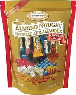 Assorted Almond Nougat Candy - Soft & Crunchy Mix, Gluten-Free, Halal Certified, No Artificial Flavors, 6 Flavors 454g / 16 oz