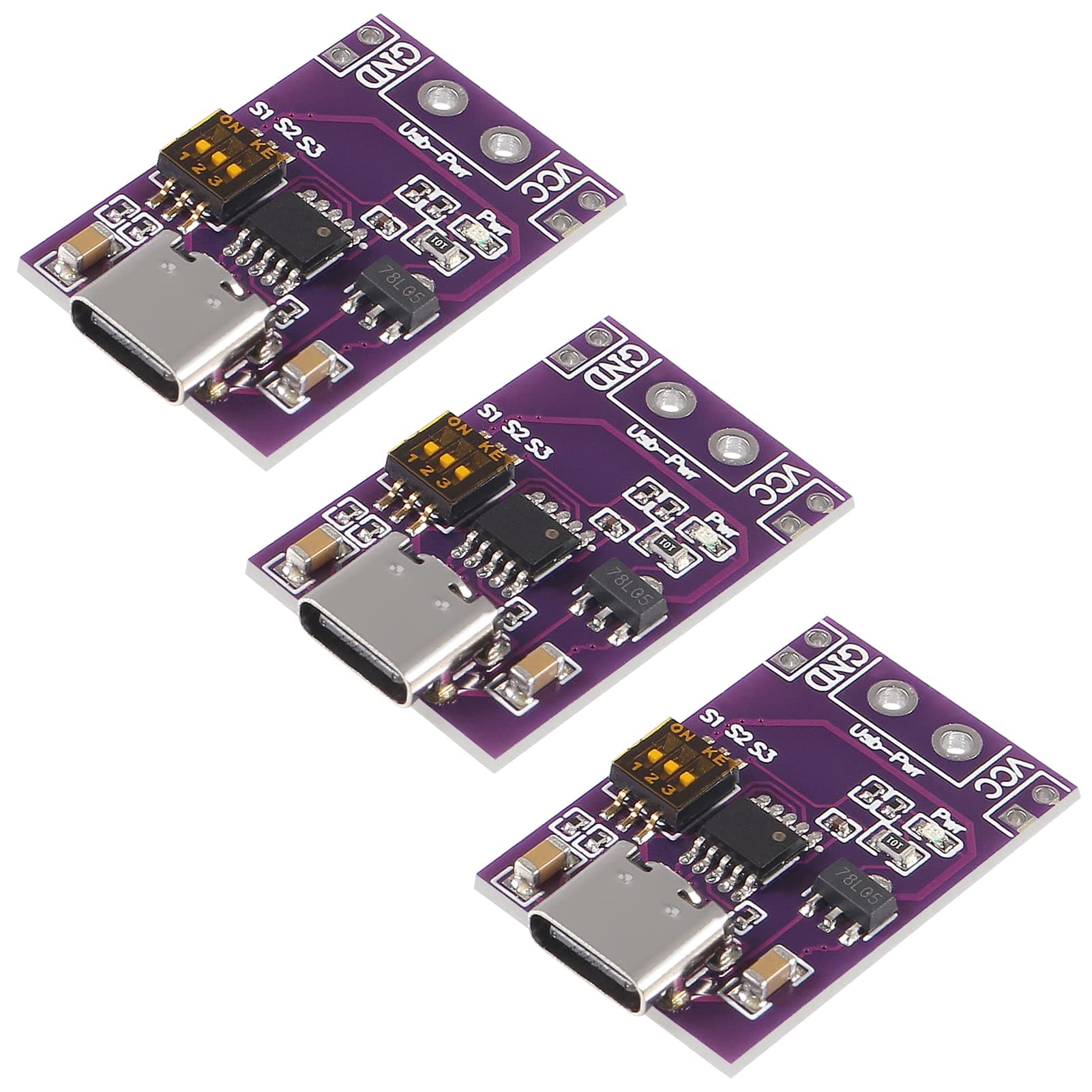 3Pcs Type-C QC AFC PD2.0 PD3.0 to DC Fast Charge Decoy Trigger Polling Detector Power Supply Change Board Module Support 5V 9V 12V 15V 20V Fixed Voltage Output
