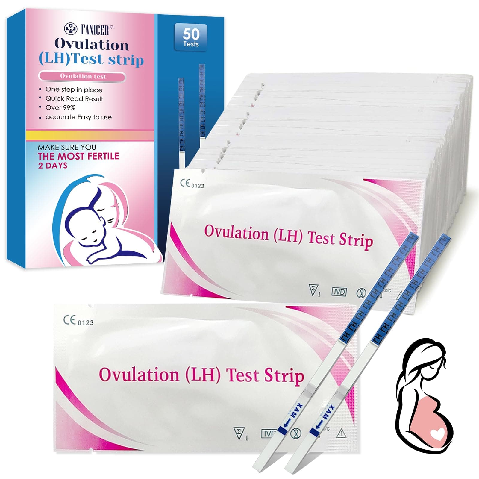 Nimisyra 50 Pieces Ovulation Test Strips, Sensitive Fertility Predictor Testing Sticks, Highly Sensitive 20miu/ml Test, Fast and Accurate Results