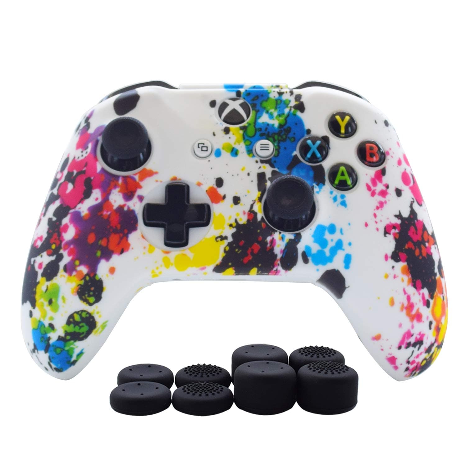 Hikfly Silicone Gel Xbox Controller Skin & Protector Kit - Camo Cover + 8 Grip Caps (White)