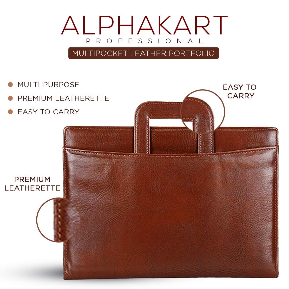 Alpha Kart Professional Ring Binder Leather Document Organizer/File Folder for Certificates (Brown, 20 Leaf)