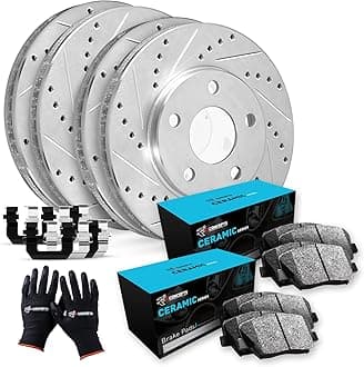 R1 Concepts Front and Rear Brake Kit For 1994-1996 Nissan 240SX| Drilled Slotted Brake Rotors| Ceramic Brake Pads and Rotors Kit| Hardware included