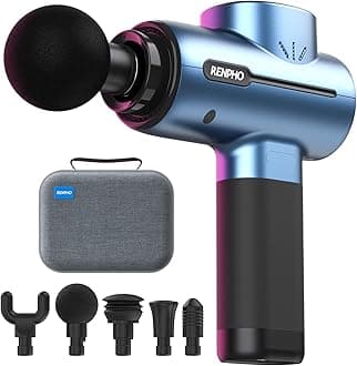 Massage Gun, RENPHO Massage Gun Deep Tissue Powerful up to 3200rpm Handheld Percussion Muscle Massager with 2500mAh Battery and Type-C Charging for Muscle Pain Relief Recovery, Blue