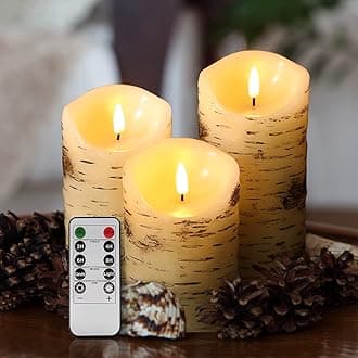 Eywamage Birch Wood Flameless Candles with Remote ing Realistic LED Battery Pillar Candles Set D 3" H 4" 5" 6"