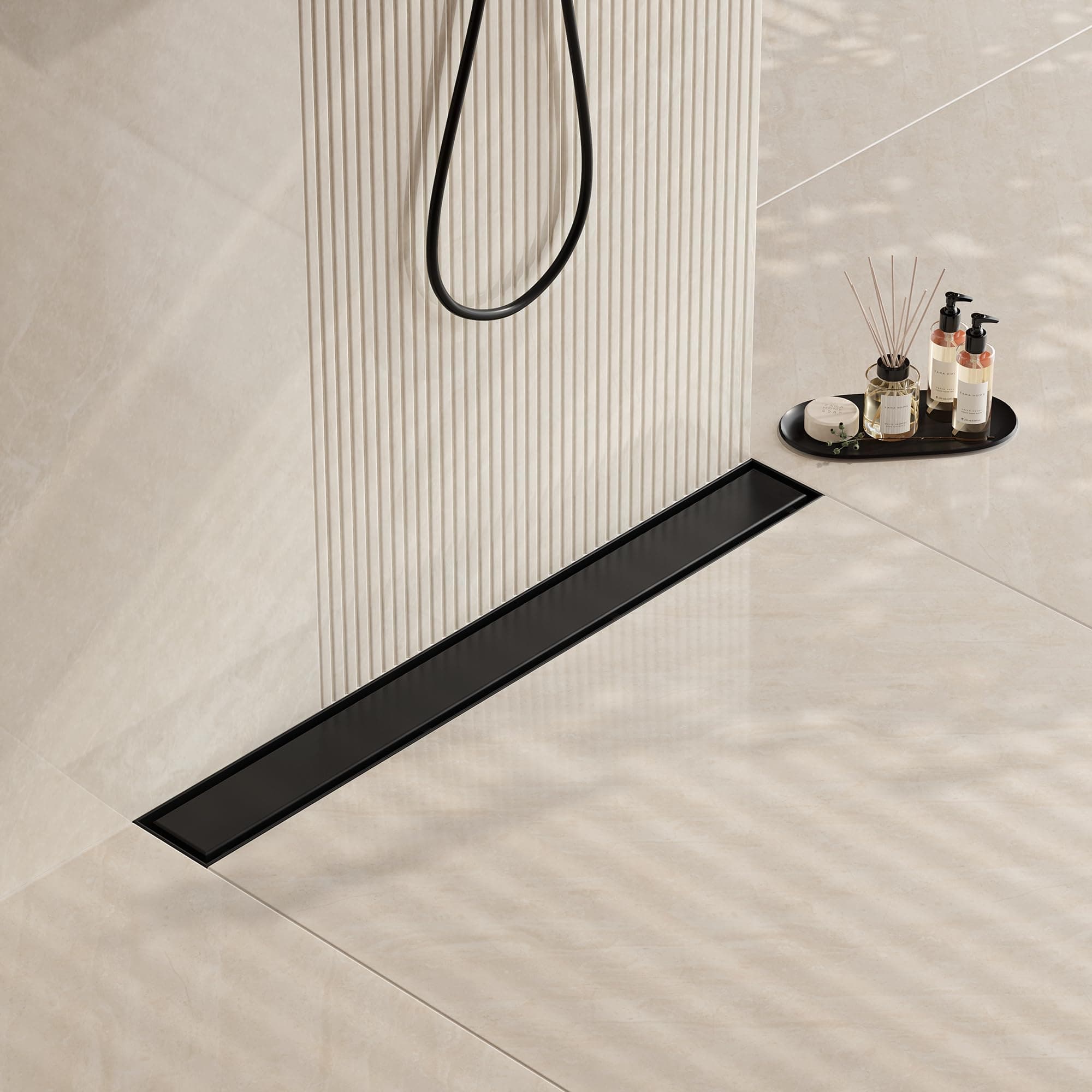 Neodrain 24 in Matte Black Linear Shower Drain- with 2-in-1 Flat & Tile Insert Cover, 304 Stainless Steel Rectangle Shower Floor Drain,Floor Shower Drain